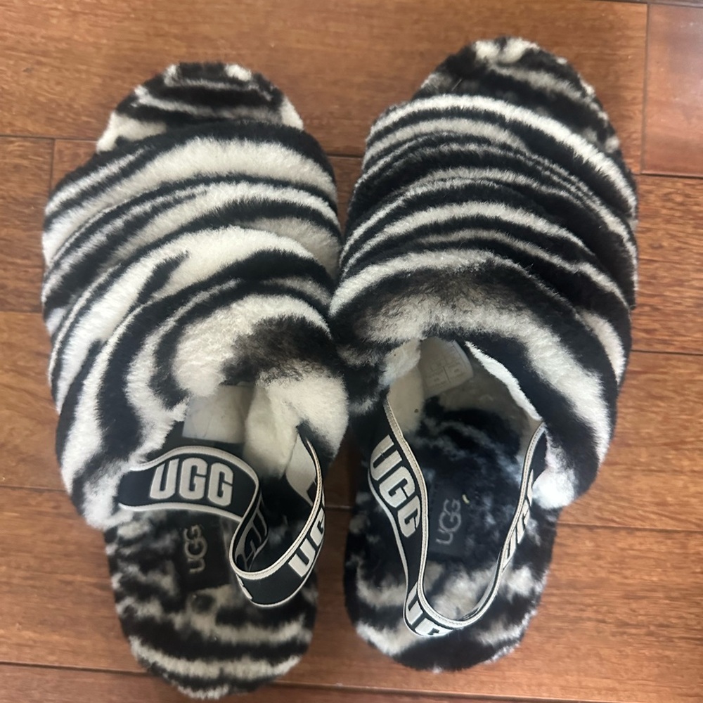 UGG Black and White Zebra Print Slippers